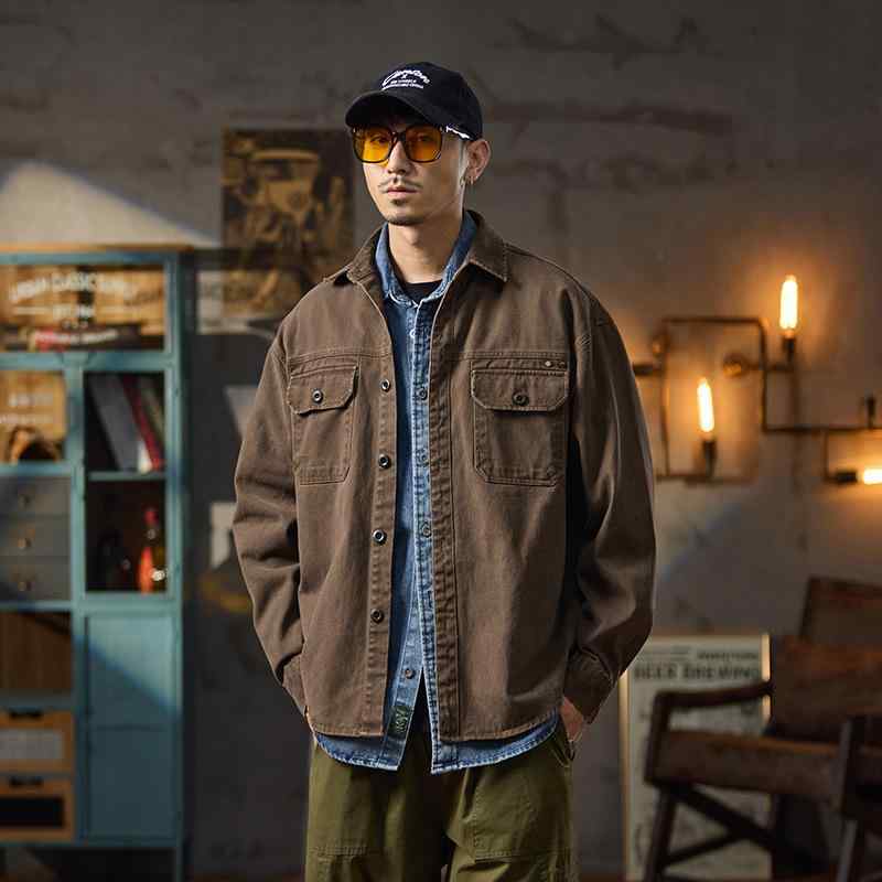 ジャケット 男性用 コットン ワークジャケット 長袖 襟付き ブラック グレー コーヒー色 M L XL 2XL 3XL 4XL 春秋 通気性 耐摩耗性 ストリートファッション