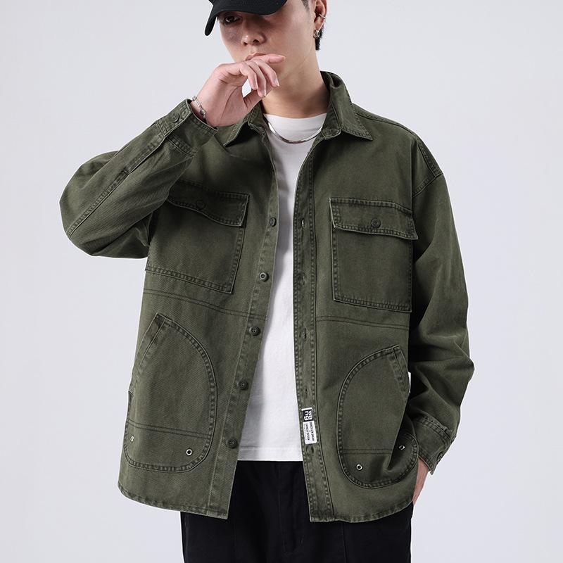 シャツ メンズ 男性用 長袖 コットン ワークシャツ ミリタリー カジュアル トップス スプリングコート 大きいサイズ 普段使い