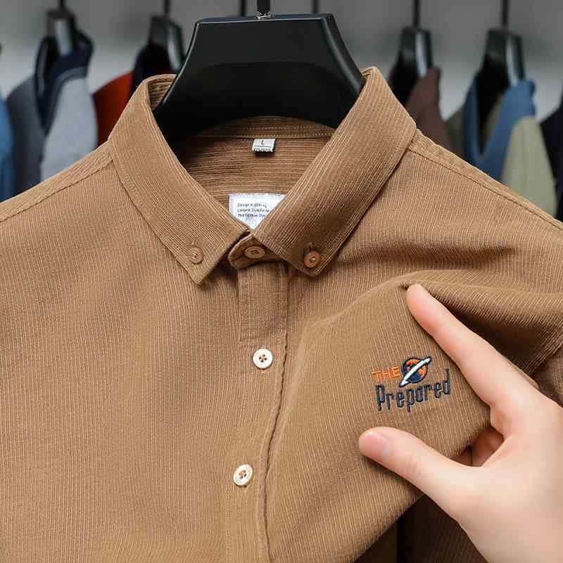 シャツ メンズ 男性用 長袖 オックスフォード コットン トップス 無地 刺繍 薄手 通気性 酒?色 藏青色 灰藍 黄色 グリーン