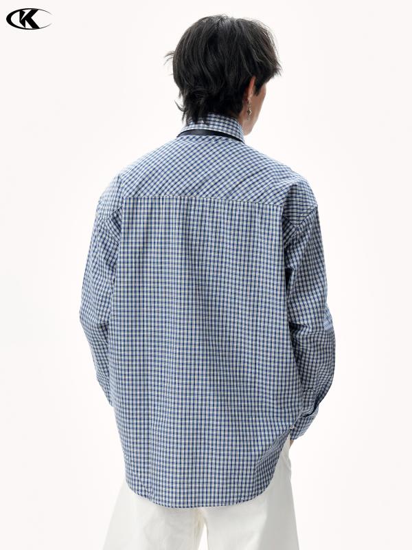 シャツ メンズ 長袖 ブルー系 格子柄 コットン ネルシャツ ワークシャツ アメカジ ビッグシルエット 普段使い 通学用