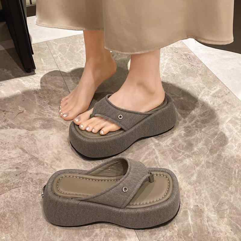 サンダル レディース 厚底 トングサンダル ファッション 普段使い 婦人靴 PU 快適 灰色