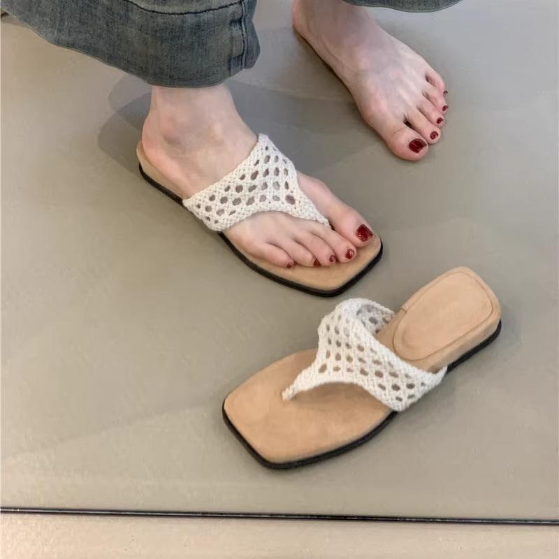 サンダル レディース 厚底 小柄 編み込み ビーチサンダル トング サンダル 坡跟 リゾート 黒 杏色