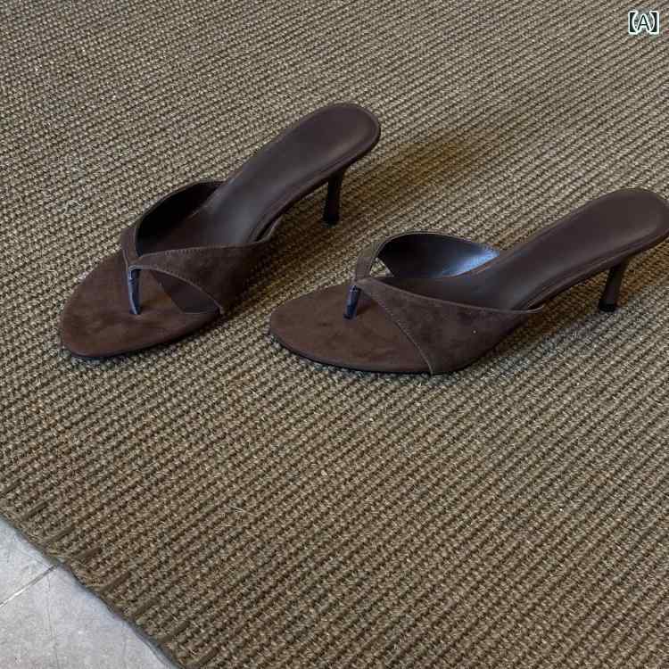サンダル レディース 羊革 レトロ調 トングサンダル 細ヒール オープントゥ スリッパ 外履き 婦人靴 普段使い リゾート 旅行 ブラウン系