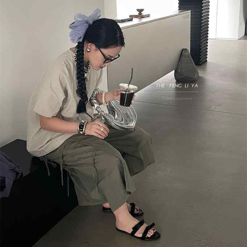 サンダル レディース ぺたんこ ローヒール フラットソール オープントゥ 超繊皮 リボン ビーチサンダル 黒