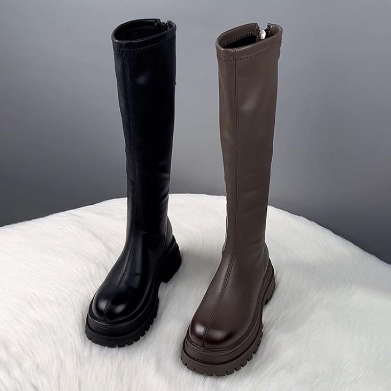 ブーツ レディース 秋冬 裏起毛 ファッション エンジニアブーツ 筒丈ロング 滑り止め ラウンドトゥ 後ろファスナー 黒 茶色