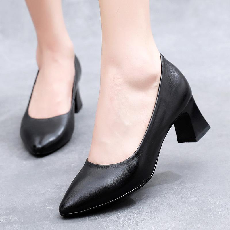 パンプス レディース 本革 チャンキーヒール ポインテッドトゥ オフィス 仕事用 婦人靴 歩きやすい 柔らかい ブラック フォーマル 春夏 秋冬2