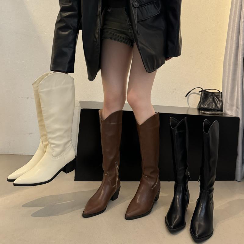 ブーツ レディース 尖? 杏色 ハイヒール Vカット 筒高 騎士風 春秋冬 婦人靴2