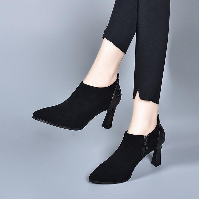 パンプス レディース 深口 ハイヒール 7cm 5cm ポインテッドトゥ 本革 スウェード チャンキーヒール ブレード 33 34 35 36 37 38 39 40 41 春秋
