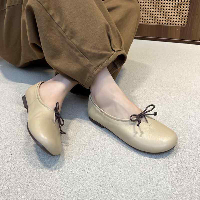 パンプス レディース 本革 フラットシューズ ぺたんこ靴 ラウンドトゥ ローヒール 柔らかい 履きやすい 歩きやすい 滑り止め付き 婦人靴 森ガール 春夏