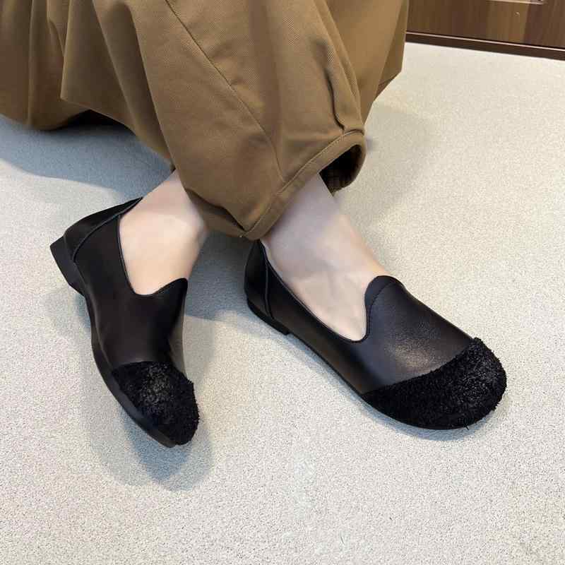 フラットシューズ レディース フラットパンプス バレエシューズ ラウンドトゥ ローヒール ぺたんこ 痛くない 歩きやすい 柔らかい 履きやすい レザー 牛革 本革 春夏 秋冬 婦人靴 モカ コーヒー色 ブラック