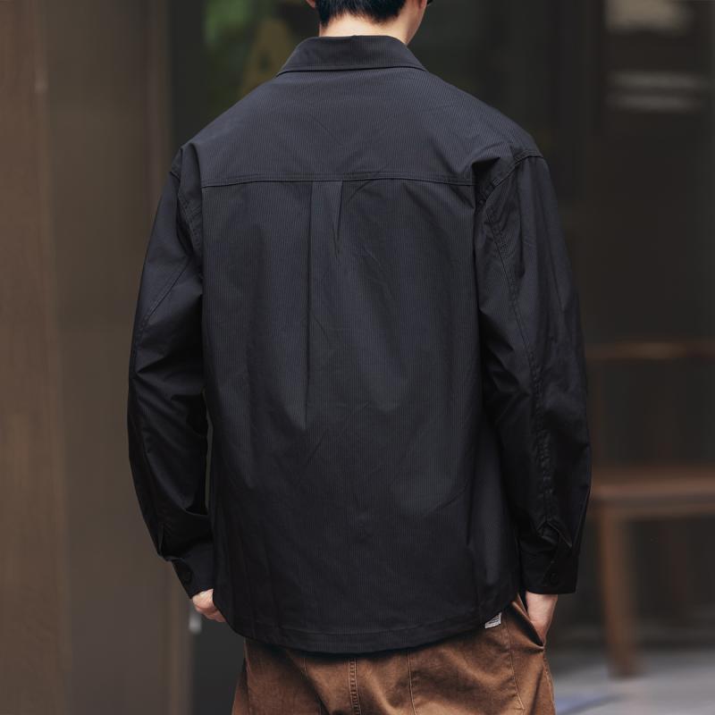 シャツ 男性用 長袖 ワークシャツ ミリタリー 復古調 ポリエステル ブラック グリーン