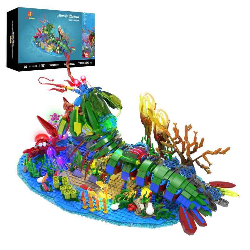 JMBricklayer メカニックマンティスシュリンプ ブロックセット LEDライト付き 海洋生物 70013 海の動物モデル クラゲ・カニ・サンゴ礁付き 大人向けクリエイティブディスプレイギフト 14歳以上｜clearstore