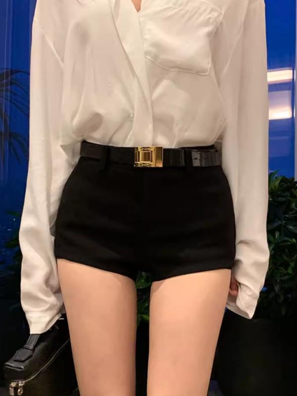 ショートパンツ レディース 黒 短パン ホットパンツ ハイウエスト 美脚 細見え ポリエステル 接触冷感 伸縮性 普段使い 部屋着 ブラック