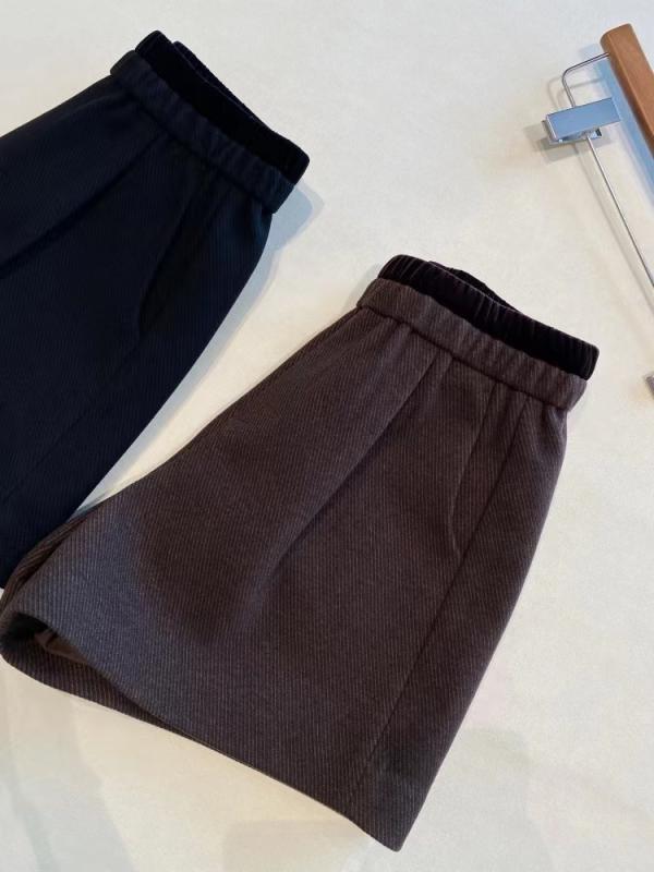 パンツ レディース 秋冬 高見え 美脚 脚長効果 高腰 Aライン ワイドレッグパンツ 毛織 ショートパンツ 黒 ブラック 茶色 ブラウン ゆったり 伸縮性 通勤