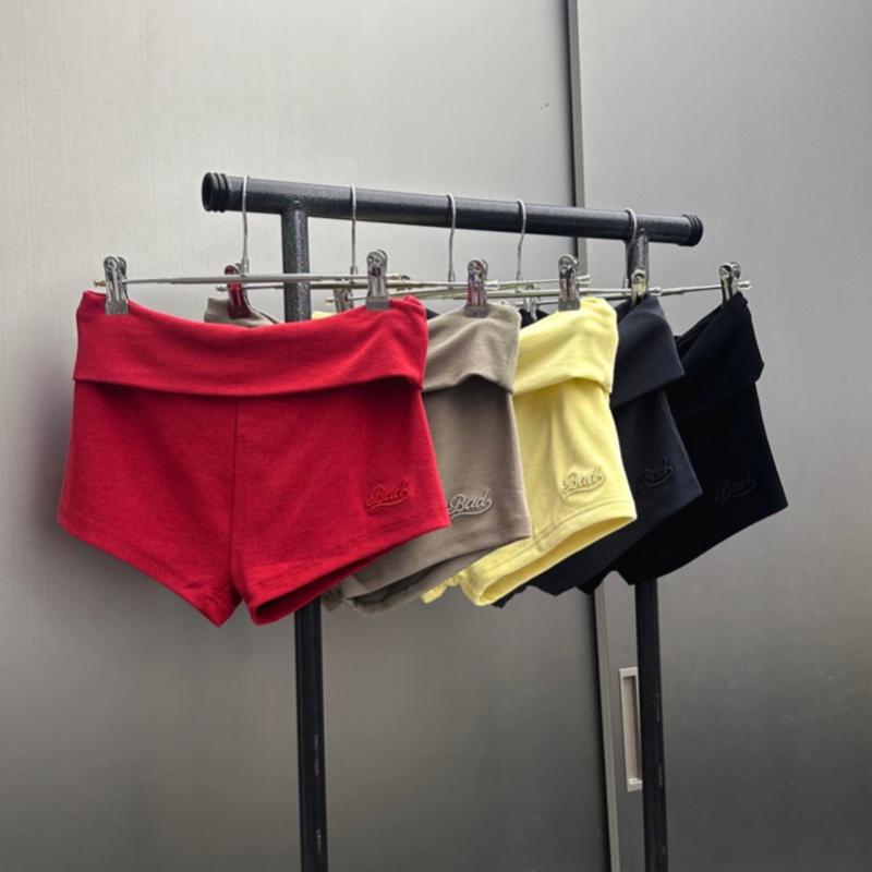 ショートパンツ レディース スポーティー コットン 伸縮性 ホットパンツ 黒 赤 セメントグレー キャメル イエロー