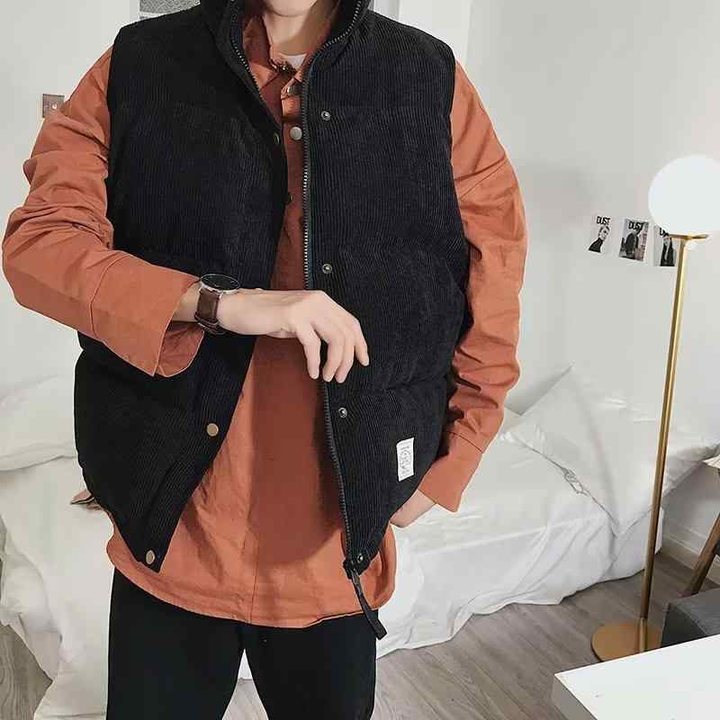メンズ コーデュロイ 中綿ベスト 秋冬 男性用 カップル ゆったり シンプル チョッキ コットン ポリエステル ブラック ベージュ
