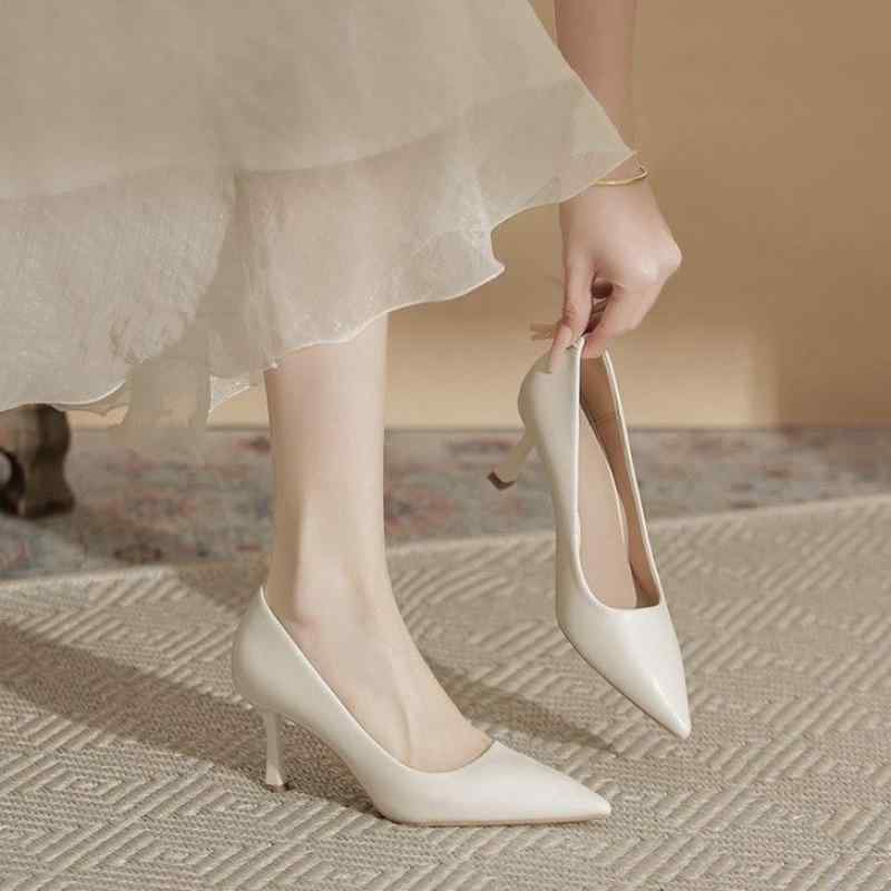 パンプス レディース 仕事用 婦人靴 ポインテッドトゥ ハイヒール 5cm 7cm 9cm 黒 ブラック ベージュ アイボリー 肌色 柔らかい 超繊維