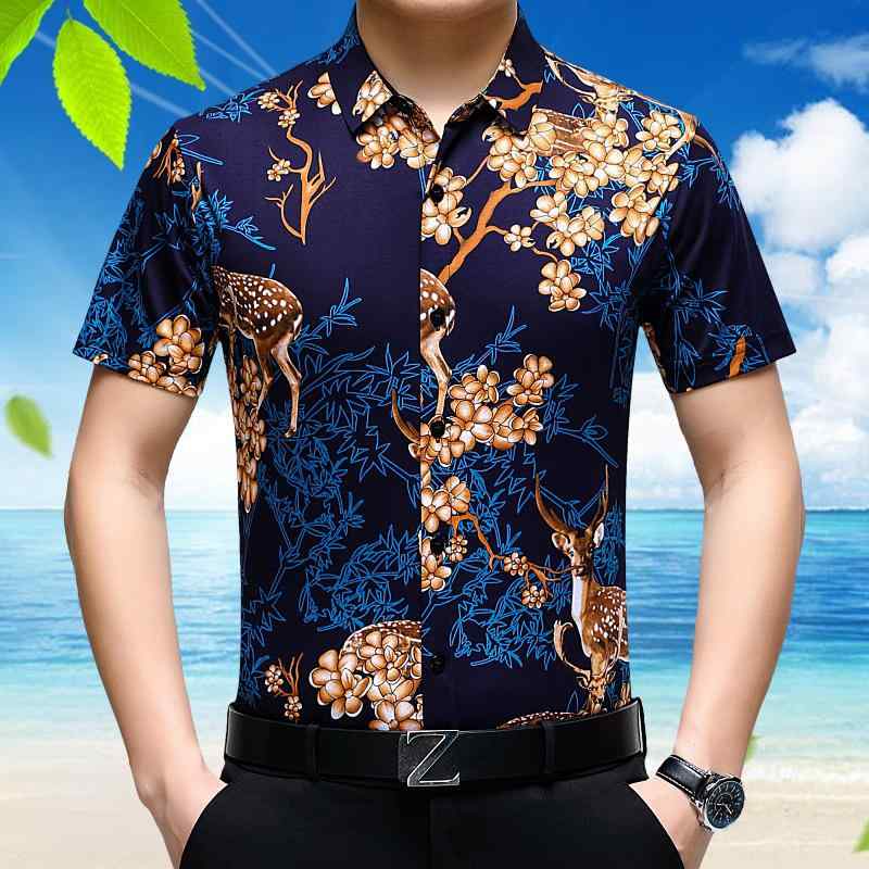 シャツ 男性用 半袖 桑蚕? 真? 薄手 通気 涼感 吸湿速乾 防シワ 紳士 ビジネス カジュアル 花柄 トップス ブルー レッド 165 170 175 180 185 190 195 春夏