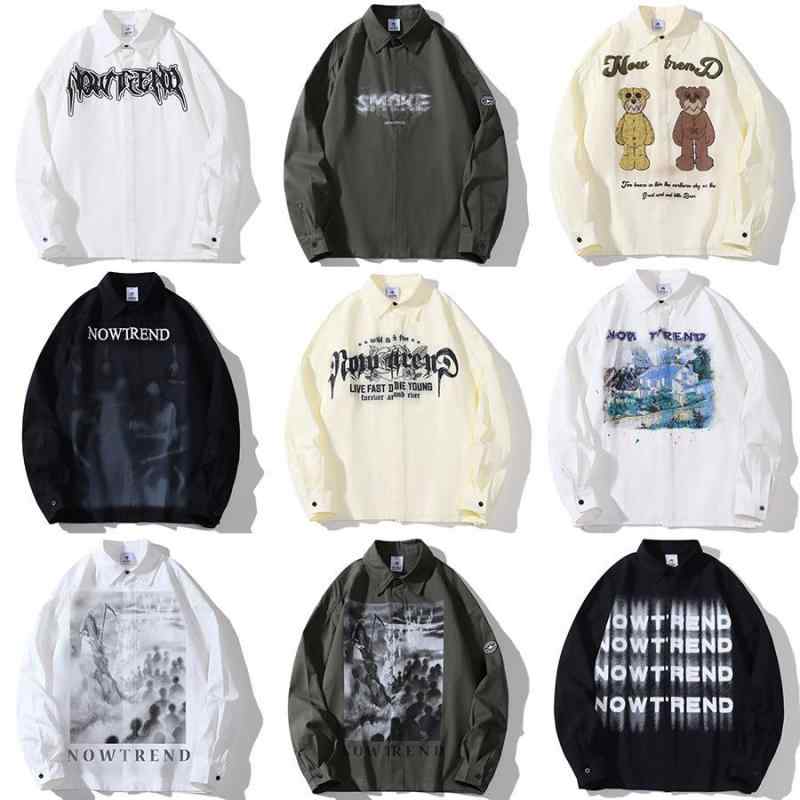 シャツ メンズ 長袖 レトロ ストリート系 コットン混紡 切り替え 配色 ルーズフィット カジュアル 男性用 トップス 羽織り