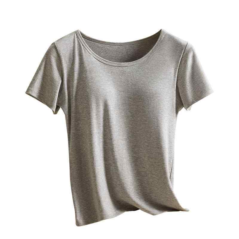 ブラトップ レディース 半袖 Tシャツ カップ付き モーダル カットソー インナー 部屋着 ルームウェア 春夏 薄手 無地 白 黒 グレー ベージュ2