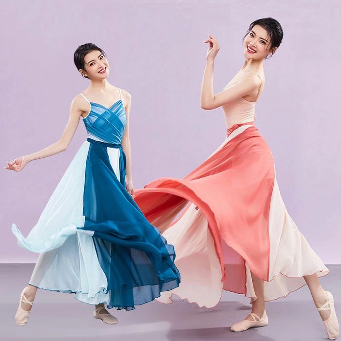 ダンススカート ロング丈 巻きスカート ラップスカート 80cm 85cm 90cm 95cm 100cm 中国風 古典ダンス 古典舞踊 スプライス 色切替 モダンドレス 傘ダンス 扇子ダンス 古典ダンス バレエ ラテン 民族ダンス 練習着 レッスンウエア 普段着 ダンス発表会 舞台衣装 民族踊り