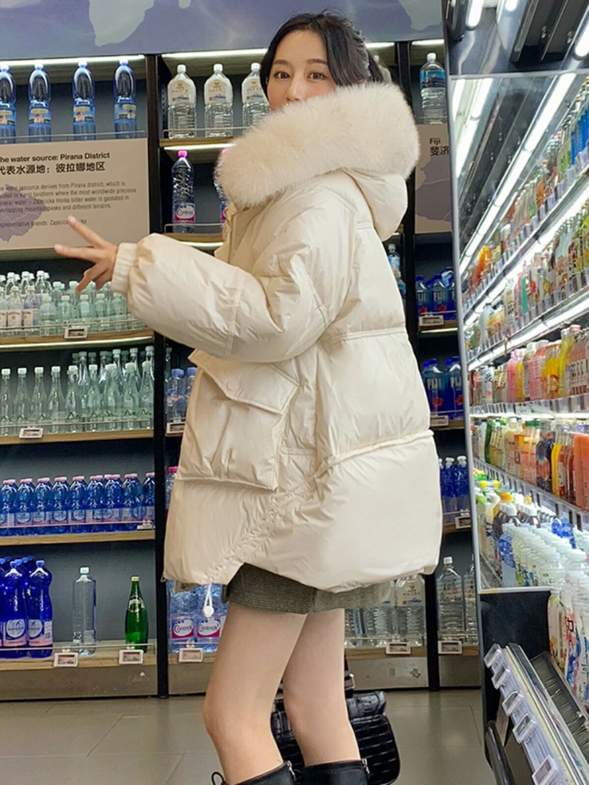 【クーポンで10％オフ】レディース ダウンコート ミディアム丈 大毛玉 ホワイトダックダウン 厚手 洗える 秋冬 2025 ゆったり｜クレオパトラセレクト