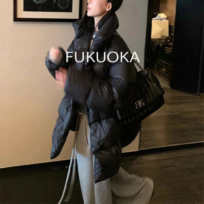 【クーポン券で10％オフ】2025冬新作韓国風ブラックダウンコート｜90%ホワイトダックダウン×中長丈｜ひな型性×保温力◎冬の定番黒いことに、ふわっとした面包影ぼうしで流行り感UP 90%ホワイトダックダウンで軽んじてて生あたたかい、寒さ知らずの一枚#黒いこと落ち込む  #面包服