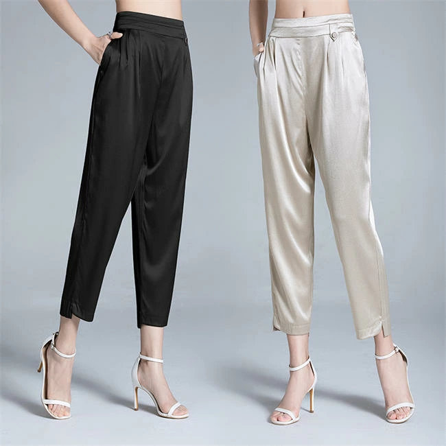 【クーポンで10％オフ】パンツ シルク 6A級 九分丈パンツ 接触冷感 薄手 silk 絹 レディース 夏用 カジュアル 大きいサイズ ゆったり 涼しい 涼感 春 夏 柔らかい 長ズボン 脚長効果 お洒落 スーツパンツ 着痩せ 無地 天然 女性 ボトムス 20代30代40代50代パンツ
