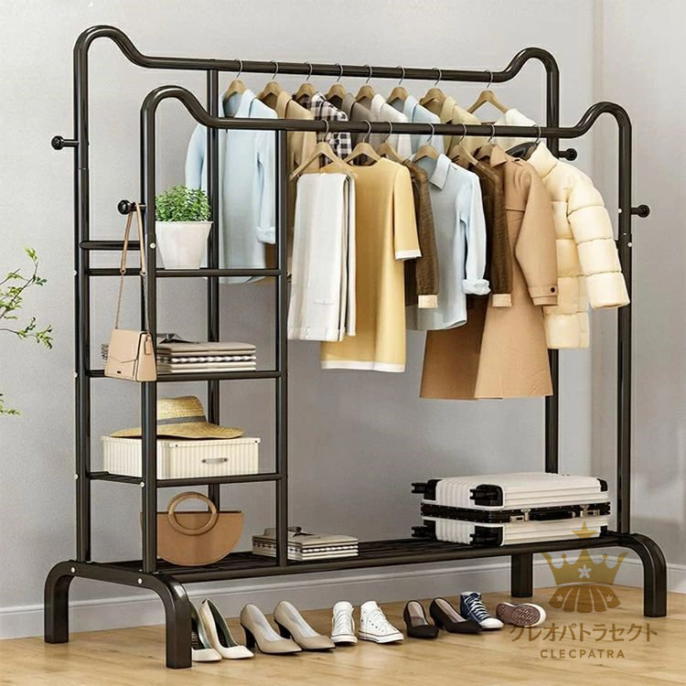 楽天市場】ハンガーラック 4サイド棚付き パイプハンガーラック 衣類