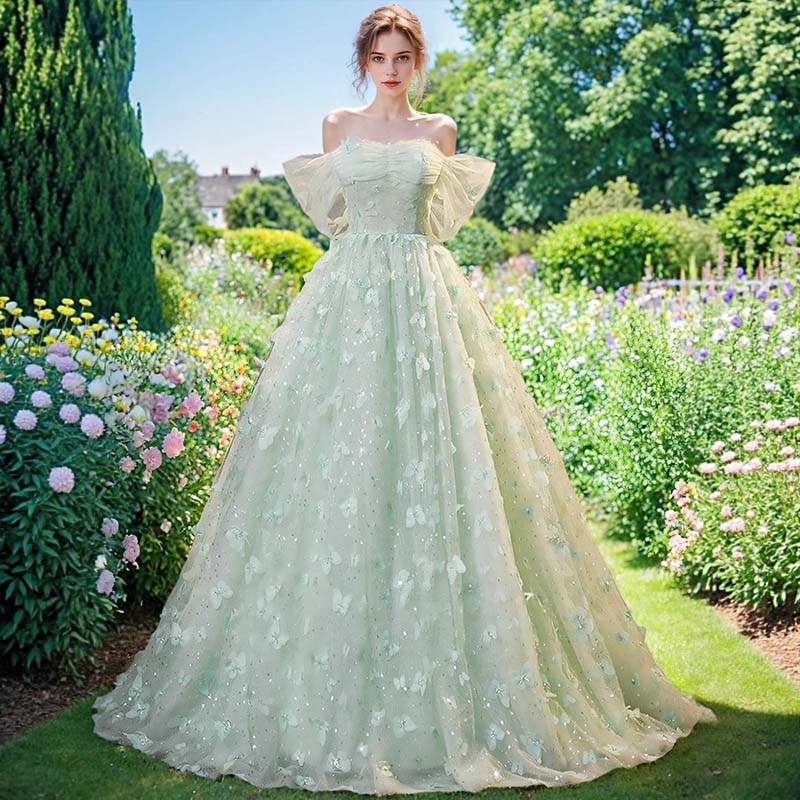 ドレス ウェディングドレス 二次会ドレス ロング丈 花嫁 パーティー ドレス ワンピース 結婚式 披露宴 コンサート グリーン レディース ロングドレス ピアノ 発表会 フォーマル 誕生日 演出服 可愛い 女の子 ジュニア ワンピース 結婚式 ジュニアドレス 演奏会