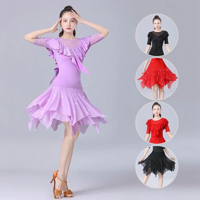 楽天市場】社交ダンス トップス シースルー スカート 半袖 ダンス衣装