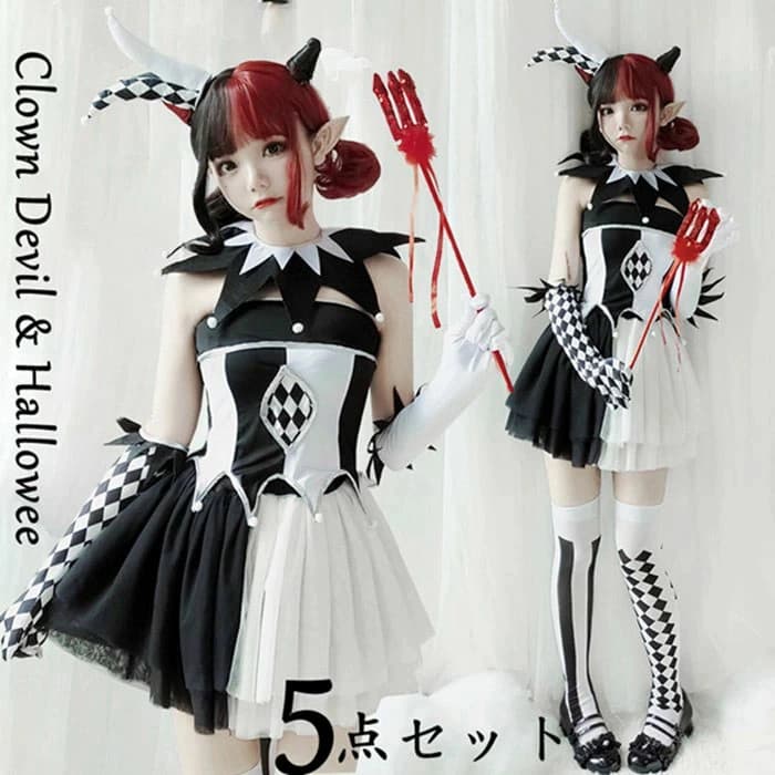 【クーポンで10％オフ】ハロウィン コスプレ 5点セット 小悪魔 魔女 魔法使い 悪魔 巫女 レディース 衣装 仮装 ワンピース コスチューム コス cos 大人用 コスプレ衣装 おすすめ 舞台 演出服 文化祭 宴会 余興衣装 おしゃれ 海外イベント Halloween