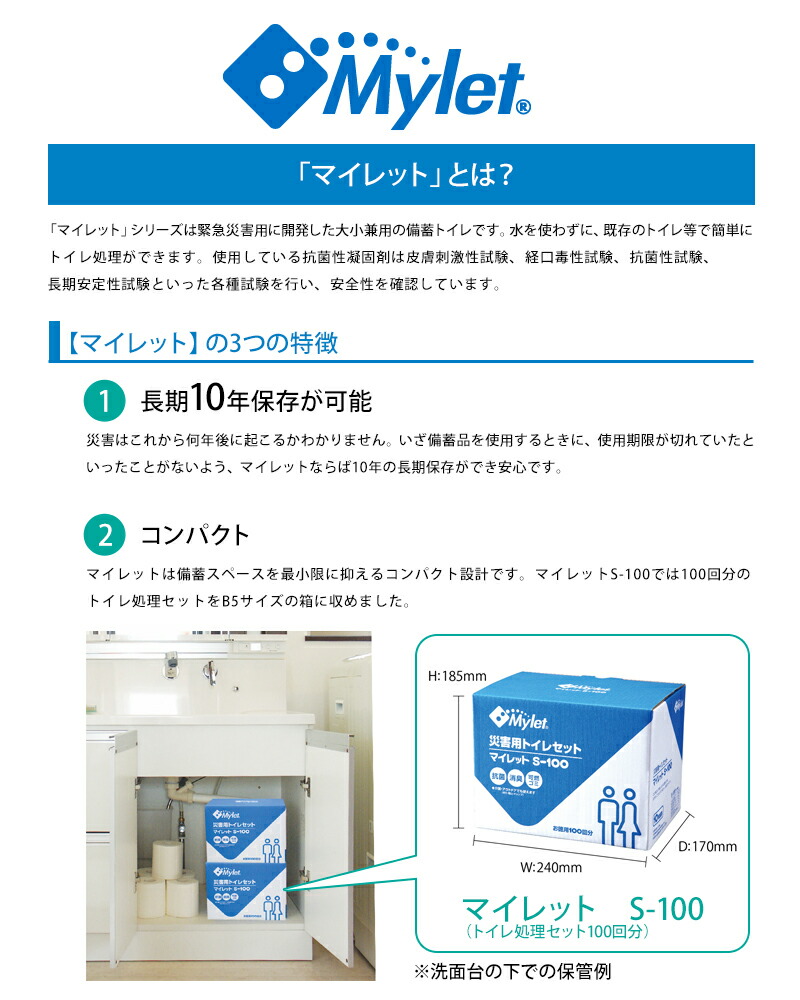 本日sale 最大10 2倍 災害用トイレ処理セット100回分 超耐水 簡易トイレ 防災用品 Clever マイレット 超耐水 Wr 100 防災 備蓄 ヘルメット 10年保存 長期保存可能 送料無料 Clever従来のマイレットに新機能をプラス 長期保管用として 箱や内容物の耐水性強化を図る