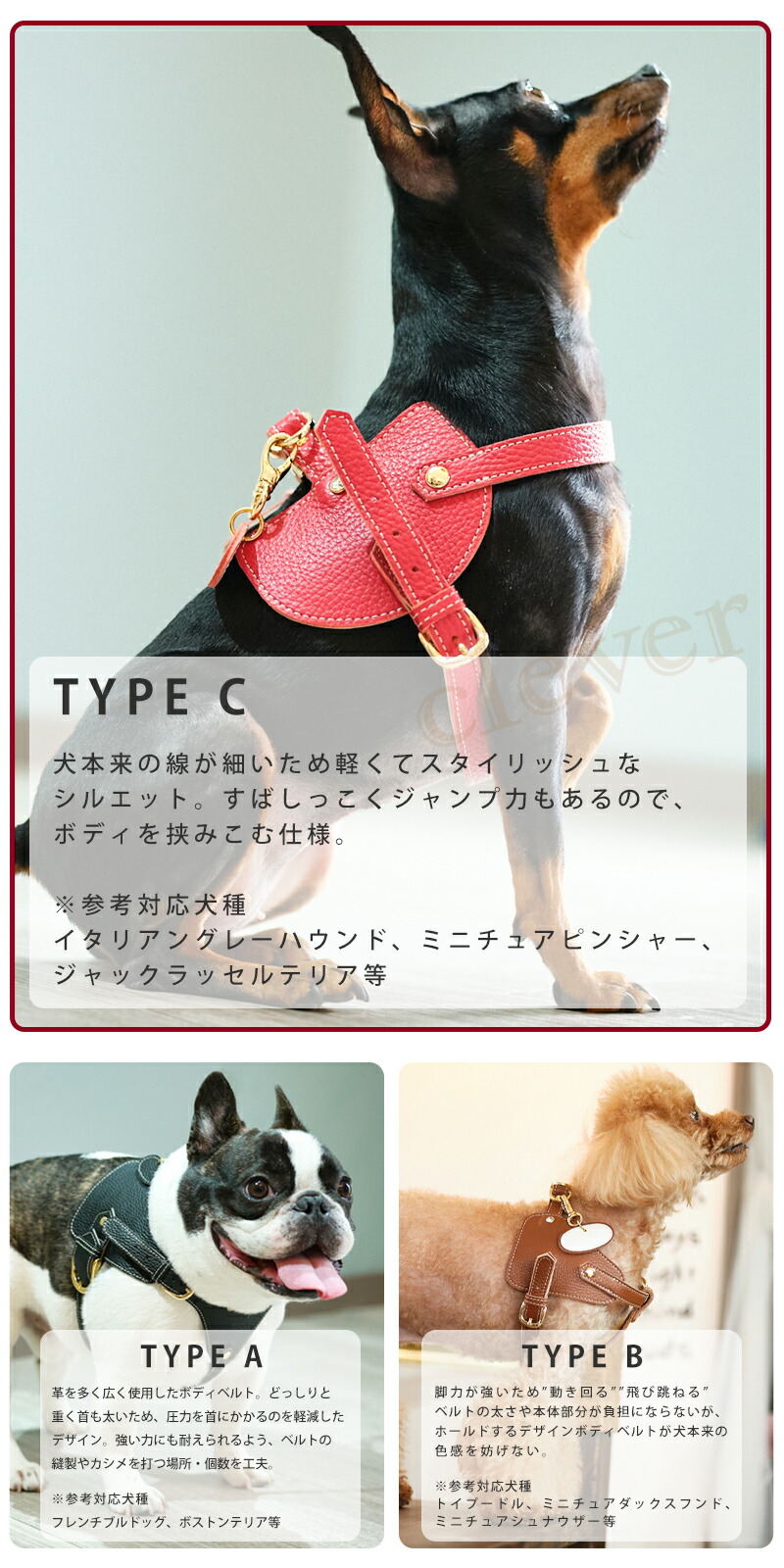 Nowfountain ボディーベルトシリーズ 犬 レザー ペット ナチュラルスキン Cタイプ