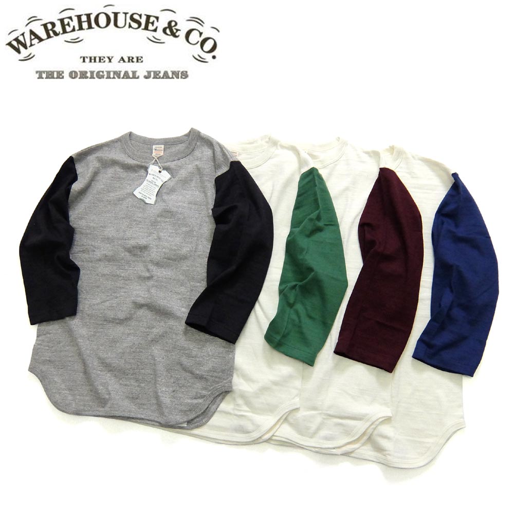 お召しもの棲み家 WAREHOUSE 4800PLAIN 7分袖 野球プルオーバー飾り気の無い