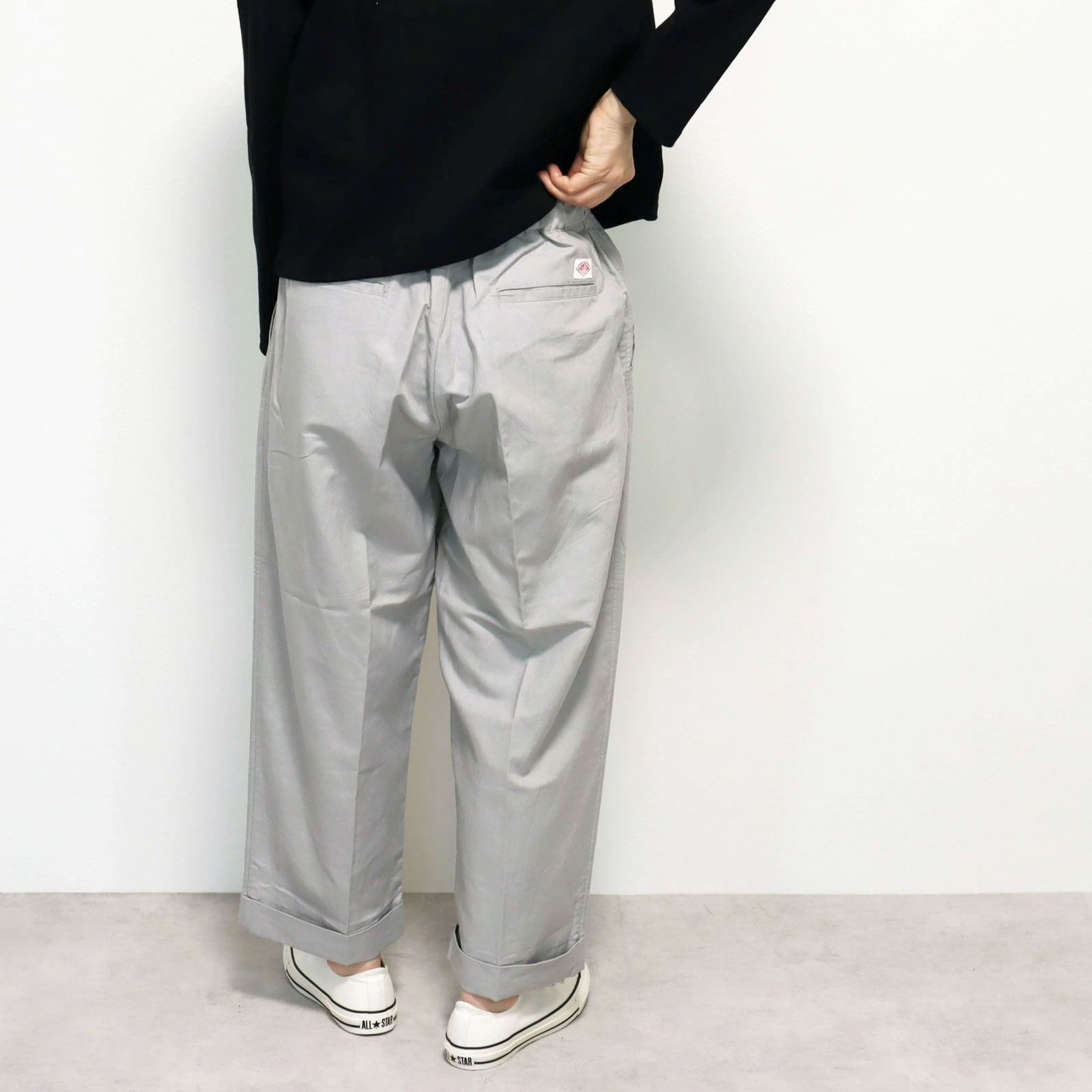 涼しい♪ ダントン 裾ダブル クロップド丈 リネン レーヨン ポリ タック ワイド パンツ レディース ロール 折り返し DANTON