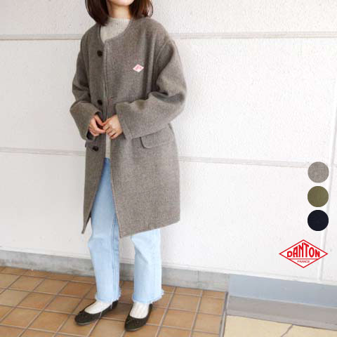 DANTON/ダントン カラーレスVネックコート COLLARLESS V NECK COAT DT