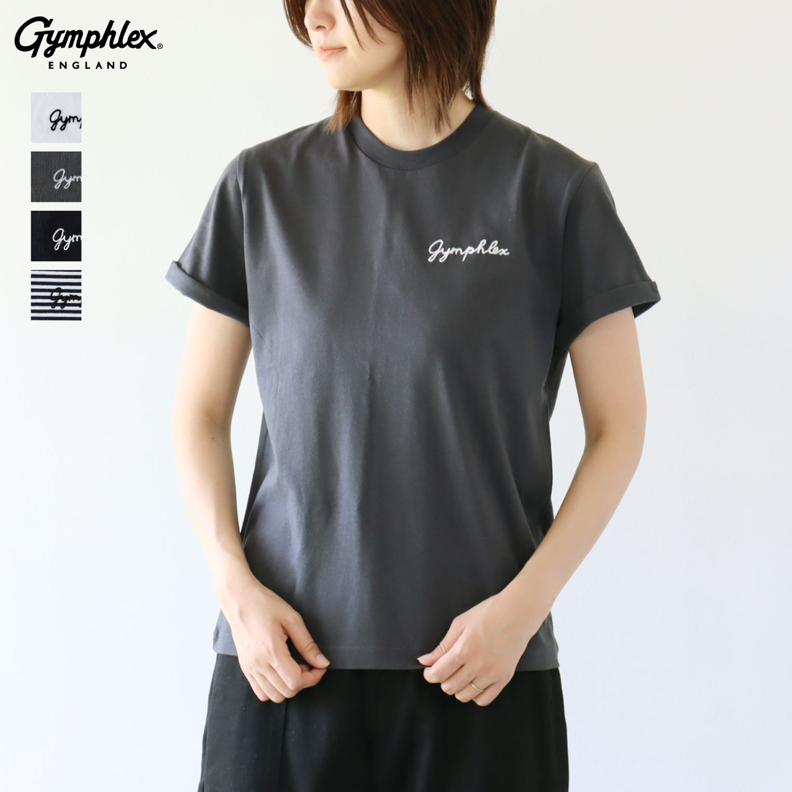 ジムフレックス ロゴ チェーン刺繍 ロールアップ 半袖 Ｔシャツ レディース メンズ Gymphlex　［ネコポス］