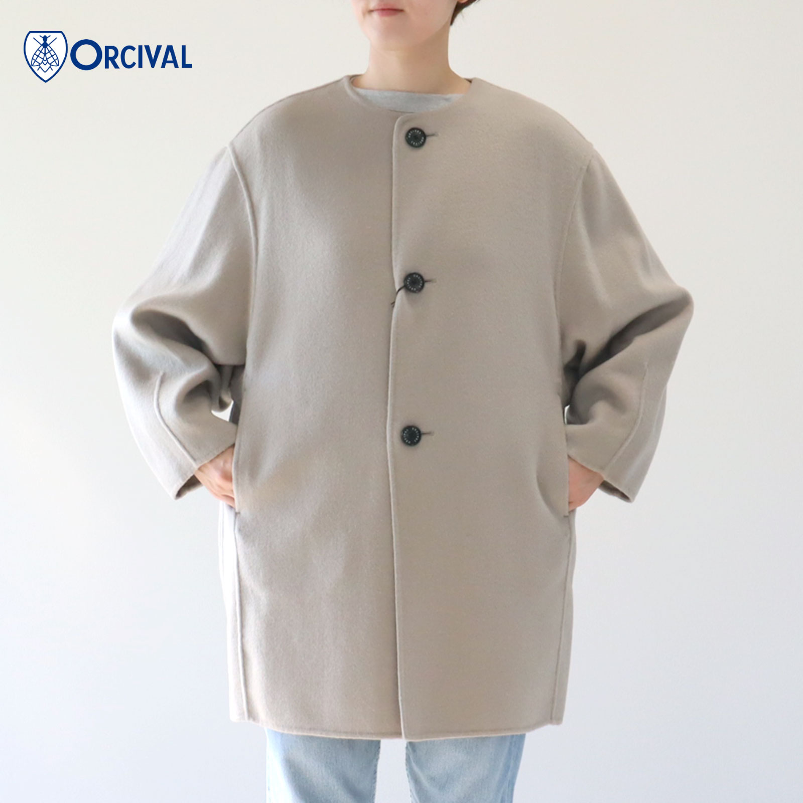 サイズ2(ML)♪ オーシバル リバー ウール ノーカラー ハーフ コート オーチバル ORCIVAL