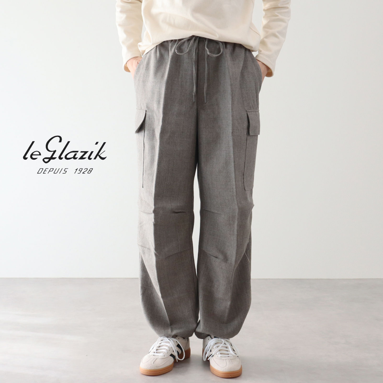 ル グラジック ウール100% きれいめ 裾ストリング カーゴ パンツ LE GLAZICK｜ＣＬＥＶＥ店
