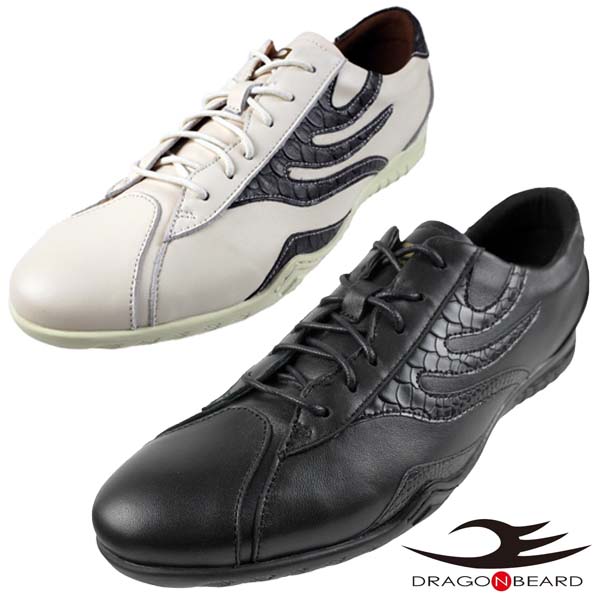 火竜ベアード DORAGON BEARD DB CLASSIC 72錫 ロングノーズレザースニーカー 龍 ユーズド産業 汚し産業 BLACK WHT/GRY 心地よい 生まれながらなめし革 メンズ 貨物輸送無料