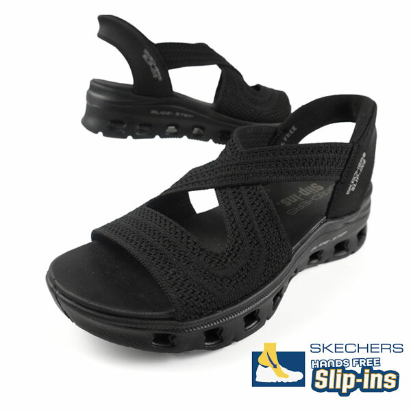 【マラソン最大2000円OFF券_26日1:59迄】スケッチャーズ SKECHERS SLIP-INS GLIDE-STEP PRO-EVERYDAY GLIDE 119557 BBK スリップインズ スリッポン ハンズフリー サンダル 黒 ニット スリングバックヒール レディース 送料無料｜靴のクリックマーケットMASUYA
