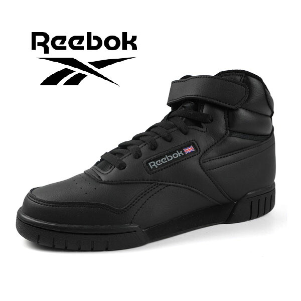 【P５倍以上 マラソン期間中】リーボック Reebok EX-O-FIT HI 100000109 エックスオーフィット ハイ 黒 クラッシック ミッドカット アンクルストラップ フィットネス トレーニング エアロビクス スニーカー スポーティ シンプル 本革 メンズ 送料無料 9,086円