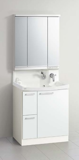クリナップ洗面ドレッサー『ファンシオ』75cmプラン2 M-753NFNE(3面鏡ミラー、LED)+BNFH752WTCWEQTSI(引出タイプ)スムースホワイト扉 W75xH195(190)xD57.5cm メーカー便にてお届け。会社、個人事業主様限定。|住設クリックス店