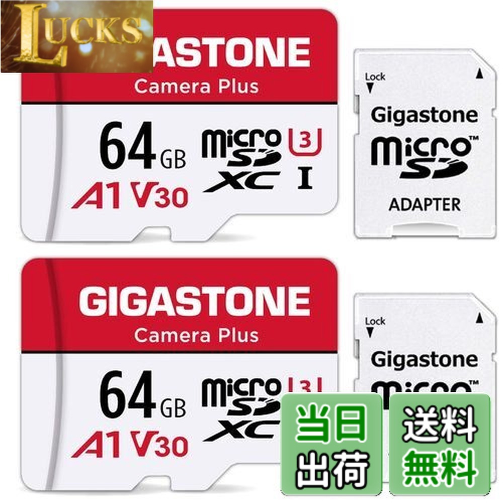 【貨物輸送無料】Gigastone マイクロSD歌留多 64GB 2個仕掛ける 盛りだくさん固定ディスク 2 SDアダプター付き添い人 2 ミニ納める入れもの付き添い人 SDXC U3 Class 10 95MB/S UHS-I Full 固定ディスク 画像
