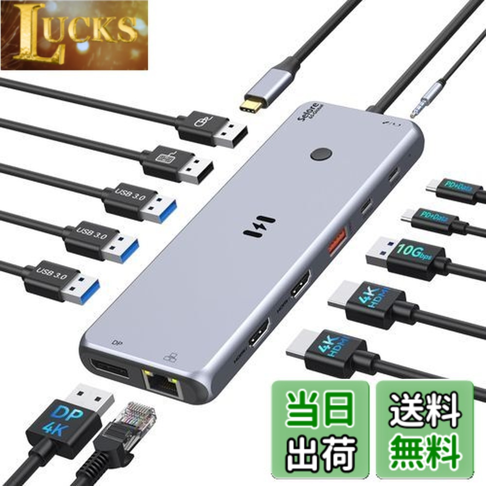 【送料無料】Selore USB C ドッキングステーション 3画面出力【ワンタッチで画面切替可能】【13 in 1】type c ドッキングステーション hdmi 2つ出力 長持ちアルミ製 usbハブ トリプルディスプレイ対応 【USB-C PD 10Gbps データ ハブ/デュアル 4K HDMI出力/USB 3.1/100W 急速