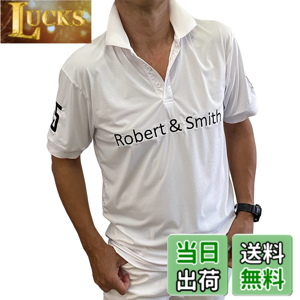 【送料無料】[Robert&Smith] ゴルフ ポロシャツ 機能素材 [ ストレッチ・速乾・通気性 ] ポロシャツ ゴルフ ウエア（半袖）メンズ ギフト… 色：ホワイト、サイズ：L
