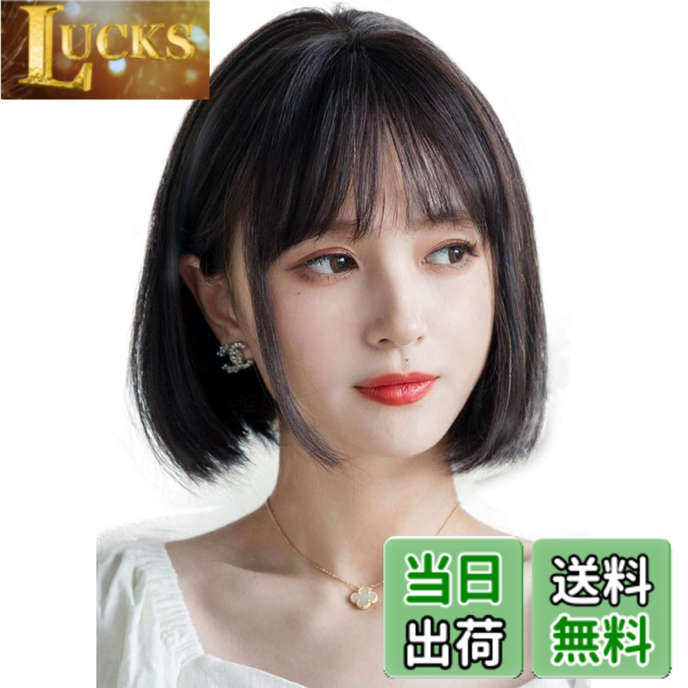 【送料無料】HIYE フルウィッグ 人毛100％ 前髪 女性 つむじ 分け目 人工皮膚 医療用 女装 ウィッグ ボブ 総手植え かつら 女性 色：自然黒色　、サイズ：30ｃｍ
