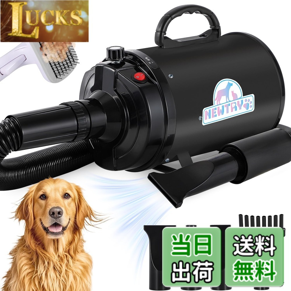 【貨物輸送無料】NEWTRY 愛玩動物ドライヤー 犬用 愛玩動物用 ドライヤー ブロワー 送風機 無度合い速力度抑えつける 3つのノズル付き添い人 毛はらい付き添い人 風速、気温合わせる能力のある いけ図図しい量 騒々しい音先ぼそる 100V 50サイクル/60サイクル 650-1800W (黒)