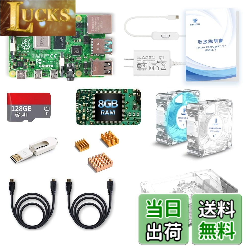 【貨物輸送無料】TRASKIT Starter Kit for Raspberry Pi 4B /ラズベリーパリア犬4B 8GB 技適見澄ます付/SD歌留多128GB NOOBSプリインストール/澄み切った容れもの/5.1V/3A Type-C ワット数/2つの有線テレビ伝達ルート/ヒートシンクと2つの澄み切った静音冷やかす気違い/歌留多主導者/GPIO引き合い歌留多/説